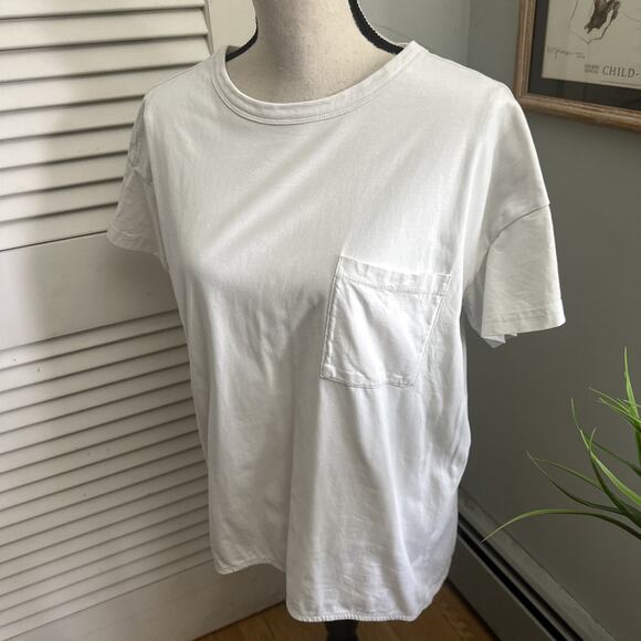 MINA BAIE Shirt Womens Small White Pocket Tee Oversized Relaxed Fit Minimalist - Picture 2 of 9
